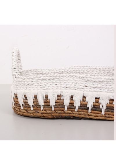 Bodrum 40x20x20 Cm. Doğal Abaka El Yapımı Oval Sepet Bej