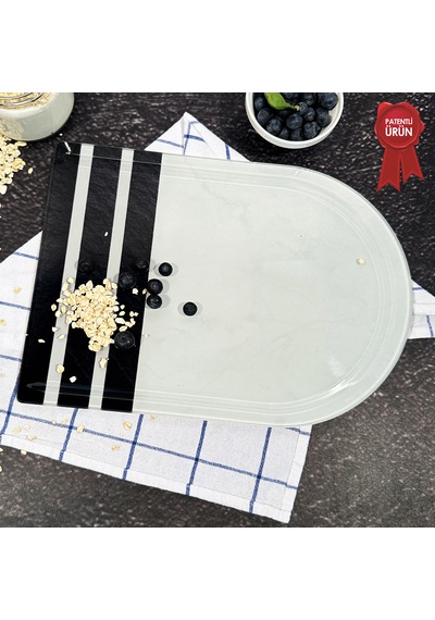 Kanallı Cam Kesme Tahtası - Black Rock - Kenarı Oval - 25x35cm
