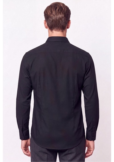 Slim Fit Modal Kumaş Siyah Gömlek G 1609