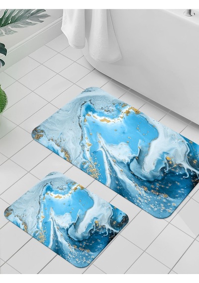 Dijital Baskılı Yıkanabilir Kaymaz Taban 2li Banyo Halısı Paspas Klozet Takımı 6000b