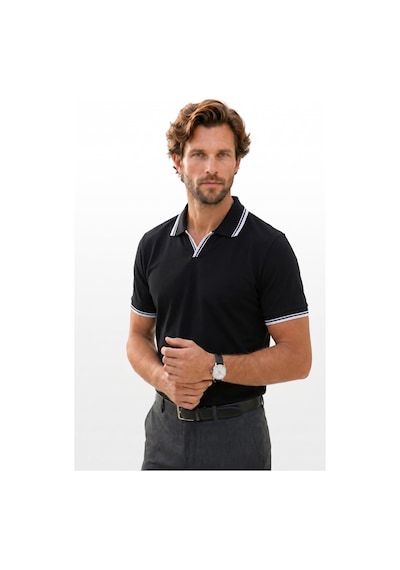 Tudors Erkek Slim Fit Dar Kesim %100 Pamuklu Çizgili Detaylı V Yaka Siyah Polo Yaka Tişört-51594 Tudors Erkek Slim Fit Dar Kesim %100 Pamuklu Çizgili Detaylı V Yaka Siyah Polo Yaka Tişört-51594