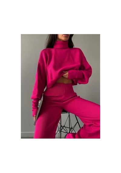 Munora Butik Parmak Geçmeli Yüksek Bel Triko Siyah Takım Fusya Fusya