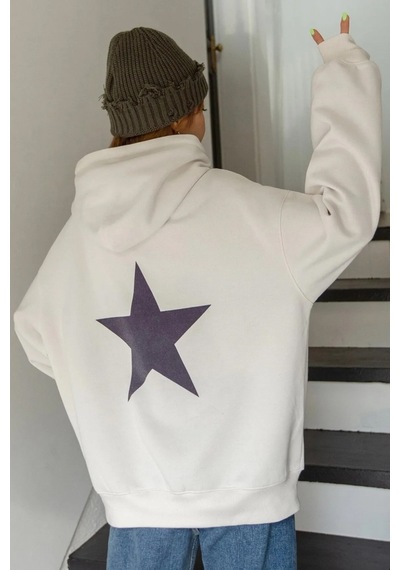 Unisex Star Baskılı Sweatshirt Beyaz