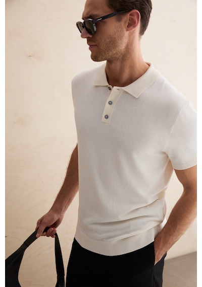Grimelange Vesto Erkek Triko Ekru Polo Yaka T-shirt