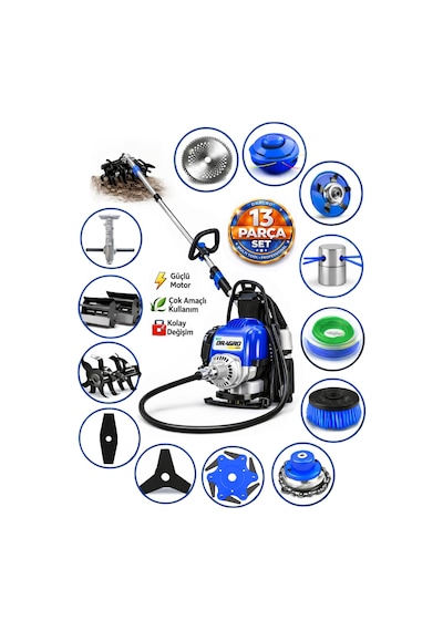 Dragro German Drg-13 + Sırt Tipi Benzinli Ot Çalı Çim Biçme Tırpanı + Full Set Hediyeli M