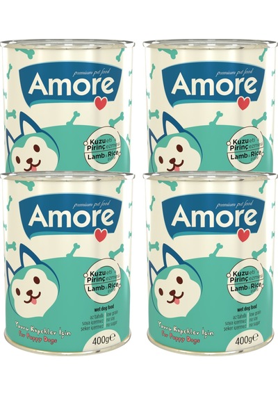 Amore Puppy Kuzu Etli Pirinçli Ezme Yavru Köpek Konserve Maması 4 x 400 G