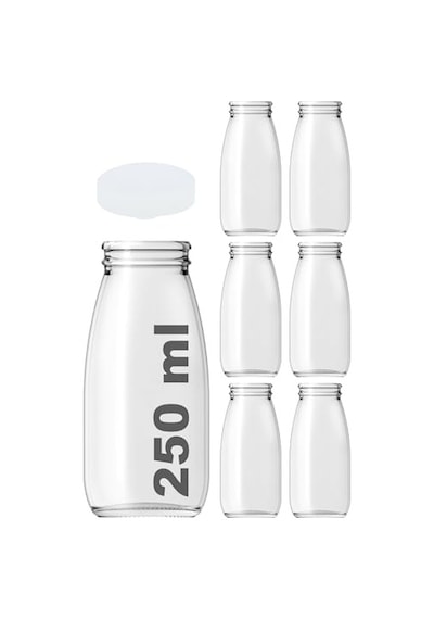 Ayrex Ml Şeffaf Süt Ayran Meşrubat Şişesi 250 Cc Plastik Kapaklı Boş Cam Şişe 6 Adet Diğer