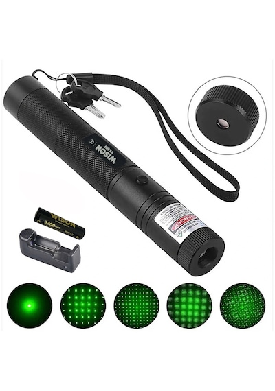 Wison Ws-503 100mw 3.7v 3200 Mah Desen Başlıklı Şarjlı Yeşil Lazer Pointer Çok Renkli