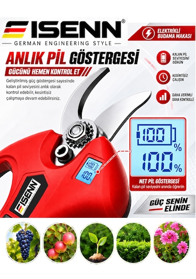 Eisenn Ultra Güç 55 Mm Dijital Makas + 22 Cm Otomatik Yağlamalı Dijital Testere +2.2 Mt Teleskop Süper Bahçe Seti