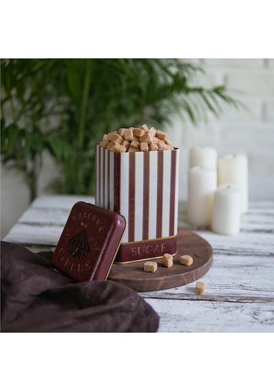 Circus Cream Sugar Desenli Kare Metal Saklama Kabı 10.5 x 10.5 x 16 CM 1.7 L Çok Renkli