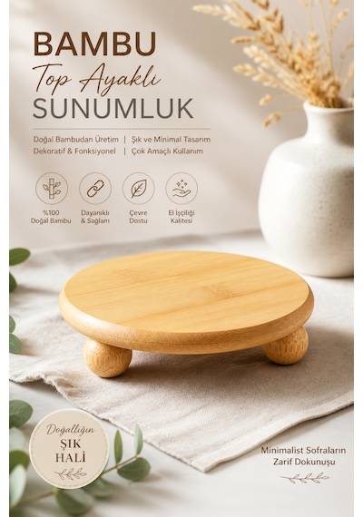 Bambu Top Ayaklı Bardak Altlığı 11 Cm Doğal Ahşap Sunumluk Isıya Dayanıklı Mini Stand