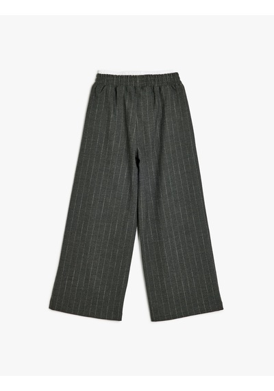Koton Beli Lastikli Çizgili Bol Paça Pantolon Gri Çizgili 5skg40078aw Gri Çizgili Gri