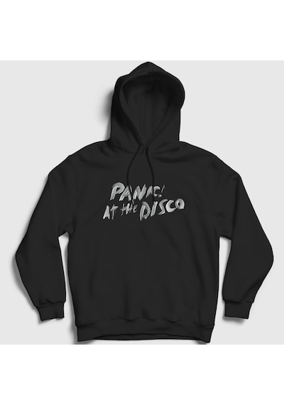 Presmono Unisex Brush Panic At The Disco Kapüşonlu Sweatshirt Siyah