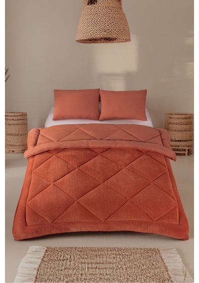Lüks Wellsoft Çift Taraflı Yumuşak 4 Mevsim Yorgan Seti Yorgan Uyku Seti Çeyiz 195 X 215cm Kiremit