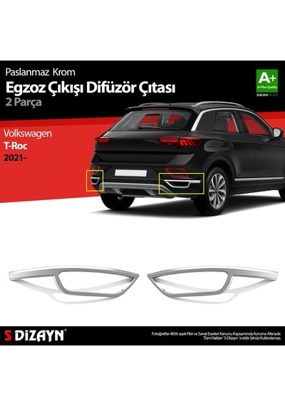 S-dizayn Vw T-roc Makyajlı Krom Egzoz Görünümü Difüzör 2 Prç. 2021 Üzeri