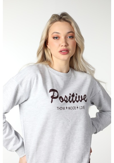 Defys Kadın Baskılı Sweat Kar Melanj Gri - 499440784 Gri