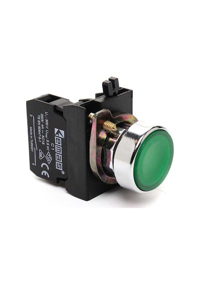 Emas Cm100dy Cm Serisi Metal 1no Yaylı Düz Yeşil 22 Mm Buton