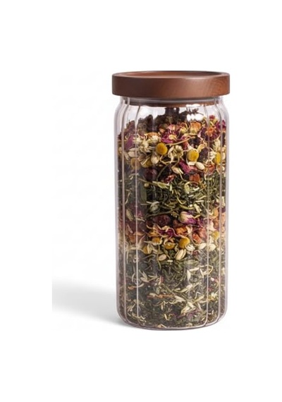 Akasya Kapaklı Çizgili Cam Kavanoz 1000ml /1 Litre Hava Geçirmez, Modern Fitilli Tasarım Gıda Saklama Kabı K Diğer