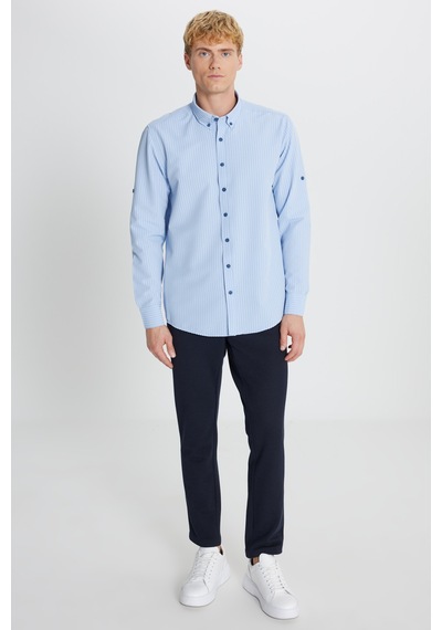 AC&Co / Altınyıldız Classics Erkek Lacı Tailored Slim Fit Dar Kesim Düğmeli Yaka Gofre Desenli Gömlek Lacı AC&Co / Altınyıldız Classics Erkek Lacı Tailored Slim Fit Dar Kesim Düğmeli Yaka Gofre Desenli Gömlek Lacı