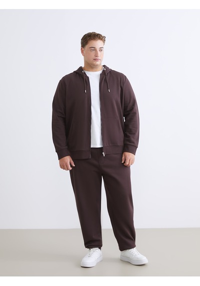 Lcwaıkıkı Classic Mürdüm Büyük Beden Kapüşonlu Erkek Kalın Fermuarlı Sweatshirt