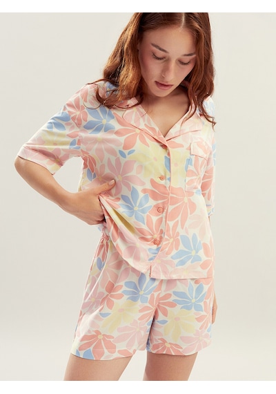 Lcw Dream Mercan Petite Gömlek Yaka Kadın Şortlu Pijama Takımı
