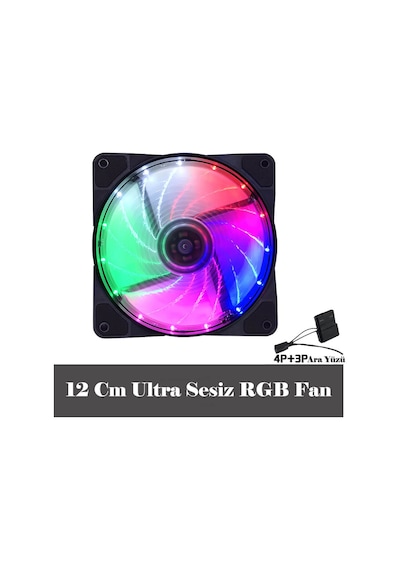 12Cm Kasa Fanı 3D 15 Led Rgb Soğutucu Fan Sessiz Renkli Işıklı