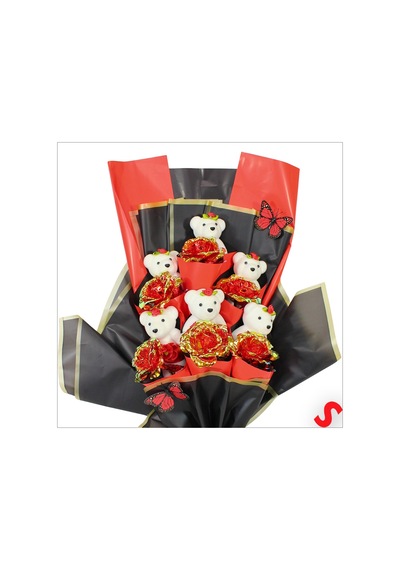 Sonsuzluk Güllü Ve Strafor Ayıcıklı Buket, 60cm X 40cm - Kırmızı 0-99