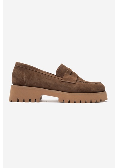 Luvi Shoes Vıonel Toprak Süet Hakiki Deri Kadın Loafer Ayakkabı