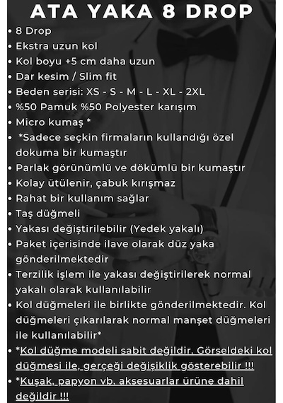 Dicotto Krem Ekstra Uzun Kol 8 Drop Damatlık Ata Yaka Kol Düğmeli Slim Fit Smokin Gömlek - 014 001