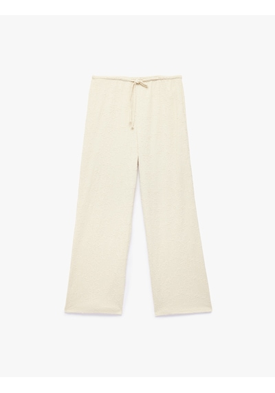 Koton Beli Bağcıklı Düz Paça Brodeli Bürümcük Pantolon Ekru 6sal40093ık