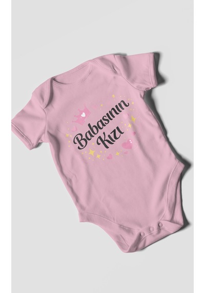 Morivokids Babasının Kızı Kısa Kollu Bebek Body %100 Pamuk Koyu Pembe
