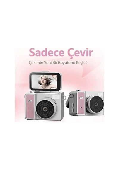 2k Mini Dijital Retro Video Kamera Flaşlı Dijital Vlog Mini Fotoğraf Makinesi Türkçe Menü Pembe