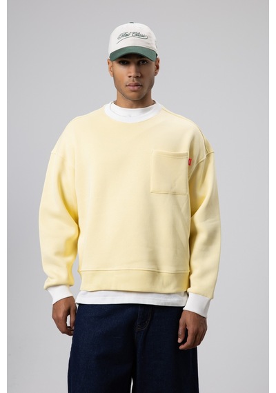 Vamos Bisiklet Yaka Cep Detaylı Oversize Sweatshirt Sarı