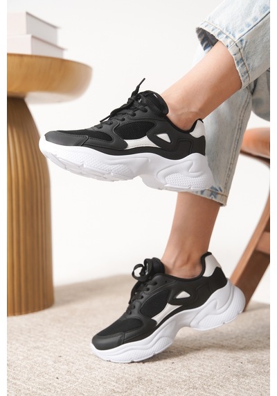 Daxtors Garantili D1152 Günlük Ortopedik Kadın Sneaker Spor Ayakkabı Siyah-beyaz