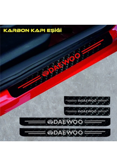 Daewoo İçin Uyumlu Aksesuar Oto Kapı Eşiği Sticker Karbon 4 Adet