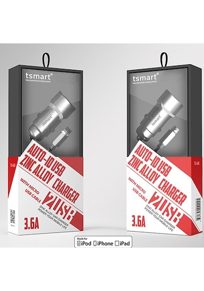 Tsmart Micro Usb Şarj Kablolu 2 Usb Metal Araç Şarj Seti 3.6A