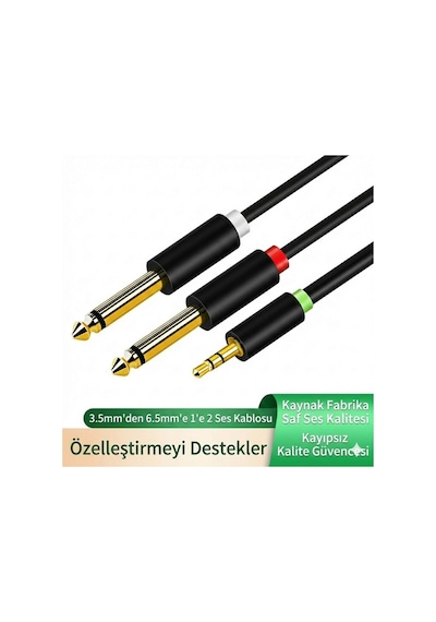 3.5mm To 2 X 6.35mm Jak Jack Y Kablo - 5mtr Amfi Hoparlör Ses Kartı Kablosu Stereo To Dual Mono