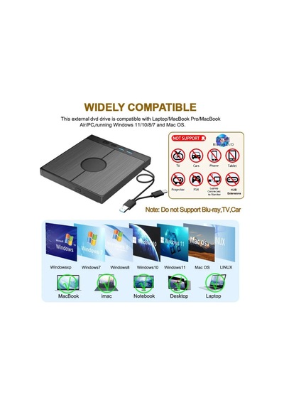 Dvd 3.0 Yazıcı 7 Girişli Usb Tip-c Harici Cd/dvd Sürücü Windows Mac Ve Laptop Fonksiyonlu Uyumlu
