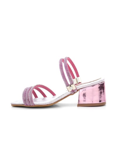 Hapshoe Judy Pembe Gümüş Taşlı Kız Çocuk Topuklu Terlik Ayakkabı Pembe