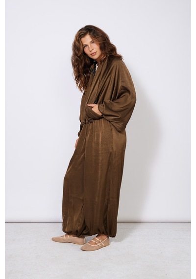 Beli Lastikli Dokulu Saten Balon Pantolon Olive
