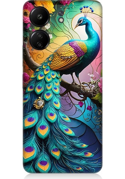 Xiaomi Redmi 13c Uyumlu Tavuskuşu Renkli Gurur Desenli Silikon Kılıf Çok Renkli