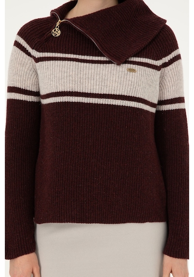 U.S. Polo Assn. Kadın Bordo V Yaka Kazak 50293133-VR014