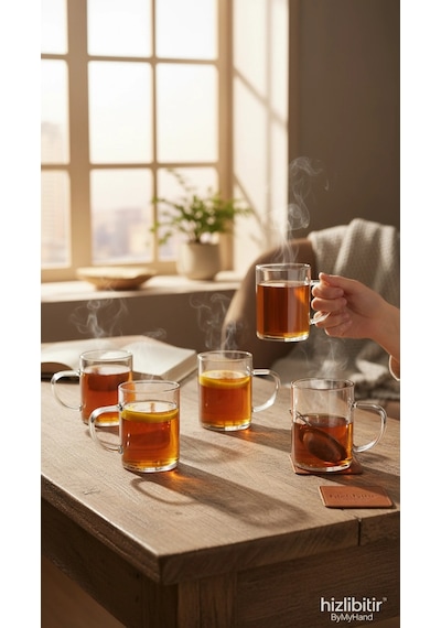 Bymyhand Borosilikat Isıya Ateşe Dayanıklı Termisil Kulplu Çay Bardağı Kahve Bardağı 6'lı Set 200 Ml Şeffaf