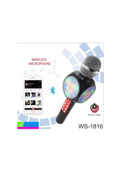 Led Işıklı Şarjlı Kablosuz Karaoke Mikrofon Bluetooth Hoparlör Ses Değiştirme Sd Kart Usb Girişli