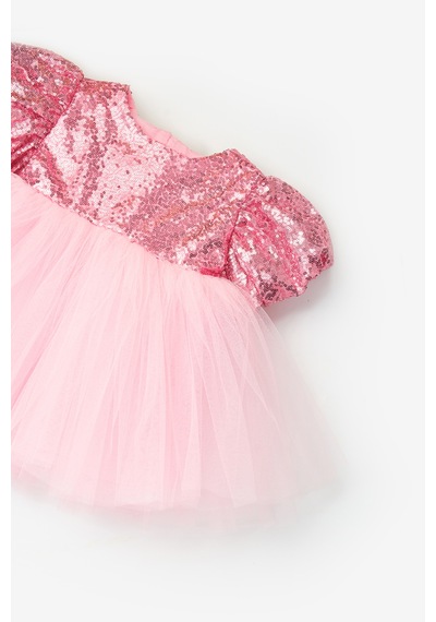 Le Mabelle Pembe Fiyonk Detaylı Pullu Kız Bebek Elbise - Amber Pembe