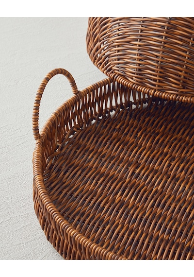 Boho Plastik Rattan Sunumluk 33x33x18 Cm Kahverengi