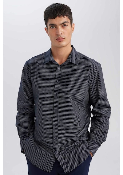 DeFacto Modern Fit Modern Kesim Poplin Desenli Pamuk Karışımlı Uzun Kollu Gömlek D3377AX24AUNV82 Lacivert DeFacto Modern Fit Modern Kesim Poplin Desenli Pamuk Karışımlı Uzun Kollu Gömlek D3377AX24AUNV82 Lacivert
