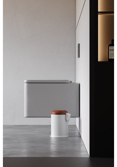 Zift Unique Paslanmaz Çelik Ahşap Kapak Desenli Vintage Çöp Kovası 5l Amortisör Yavaş Kapak Banyo-mutfak Kovalı Beyaz