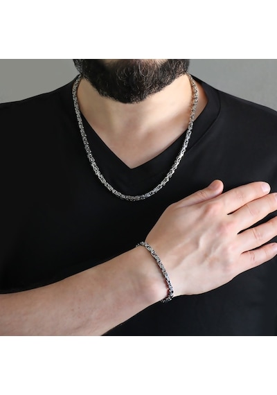 Silver Renk Kalınlık 5 Mm 317L Çelik Kral Zincir&Bileklik Kombini (500208549)