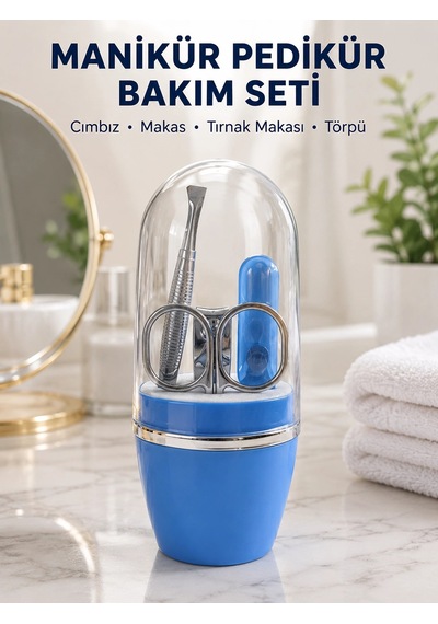 Hubrendy Tekno Kompakt Manikür Bakım Seti Mavi Taşınabilir Kişisel Bakım Çantası